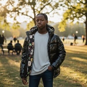 Members Only x Nickelodeon Black Puffer Jacket Coat Sized  XL Unique